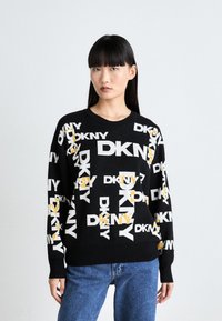 DKNY LEGACY ALL OVER LOGO - Strikkegenser - black/goldenrod