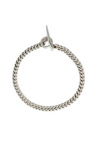 Höyryketju-rannekoru, jossa on käännettävä suljin, ja joka sisältää toisiinsa kytkeytyviä linkkejä tasaisella, kiillotetulla pinnalla. Pyöreä ja joustava muotoilu.