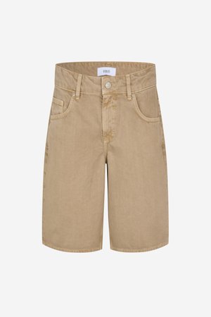 Μπεζ βαμβακερά σορτς με ίσια γραμμή, εφοδιασμένα με μπροστινές τσέπες, κλείσιμο με κουμπί και διακριτικές ραφές.