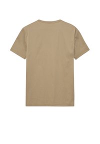 Kortærmet T-shirt i lys beige, lavet af blød jersey-stof. Har en rund hals og et enkelt design uden synlige mønstre eller accenter.