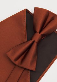 Kobberbrun butterfly, lavet af glat satin, med en klassisk slipsform, diagonalt ribbet tekstur og en central knude.