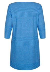 Tunica blu con maniche a tre quarti, caratterizzata da un motivo a righe di diverse larghezze e trame. Tessuto morbido con una vestibilità rilassata.