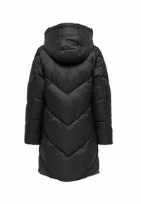Giacca a vento nera con cappuccio, caratterizzata da un motivo a zig-zag trapuntato, maniche lunghe e una vestibilità rilassata. Tessuto liscio e lucido.