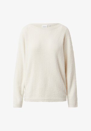 Cremfarbener langärmeliger Pullover mit Rundhalsausschnitt und weichem, strukturiertem Stoff, Größe 36 von der Marke Comma.