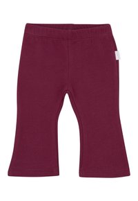 Diepe paarse flared leg broeken voor kinderen met een elastische tailleband en een klein wit merklabel op de zijnaad.