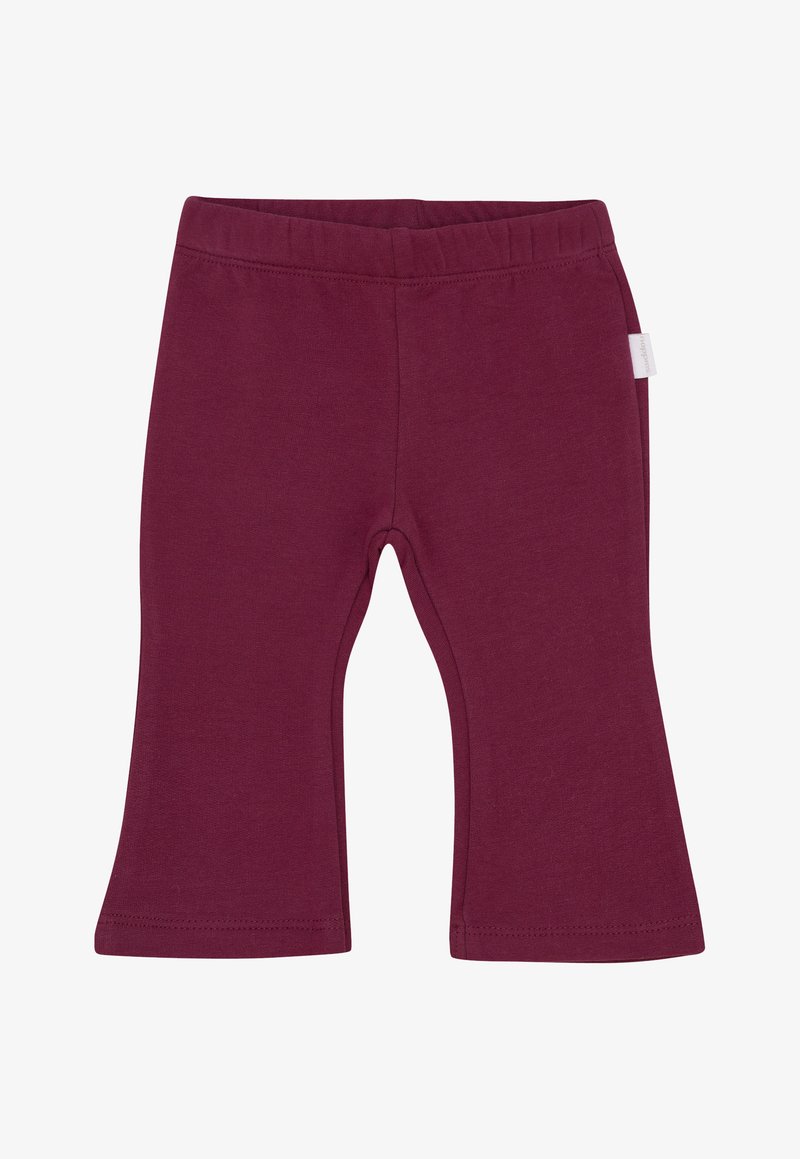 Diepe paarse flared leg broeken voor kinderen met een elastische tailleband en een klein wit merklabel op de zijnaad.