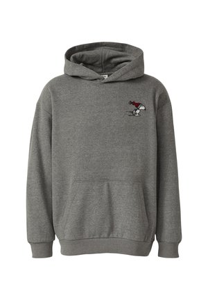 Sivý mikina vyrobená z mäkkej tkaniny, s kloktacím vreckom a rebrovanými manžetami. Obsahuje vyšitý dizajn Snoopy na hrudi.