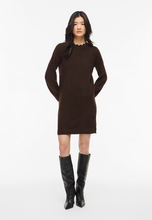 VILA, VINIKOLINA O NECK DRESS - Neulemekko - coffee bean melange