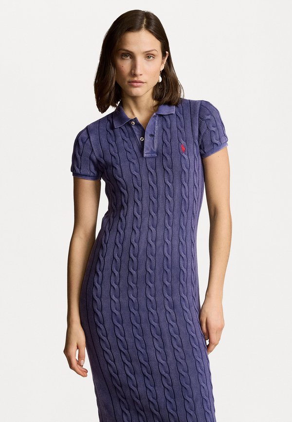 CABLE KNIT COTTON POLO MIDI DRESS - Jumper dress