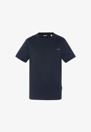 T-shirt a maniche corte di colore blu navy, realizzato in cotone, con collo rotondo, taschino sul petto e piccolo logo ricamato sul lato sinistro.