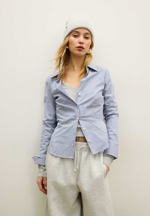 Blúzka so zapínaním na gombíky - mottled dark blue