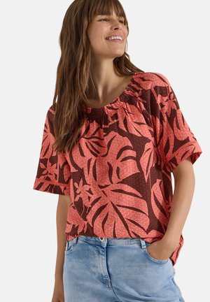 Cecil, CARMEN-BLUSE MIT KURZARM UND BLÄTTERPRINT - Camicetta - coral
