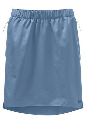 Lichtblauwe rok van een soepele stof, met een elastische tailleband, zijdrawstrings en een afgeronde zoom met een logo-detail.