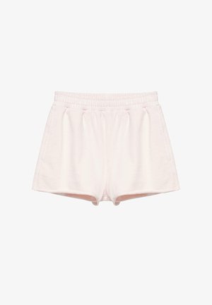 Lichtroze shorts met elastische tailleband, zijzakken en een ontspannen pasvorm, ontworpen voor casual gebruik.