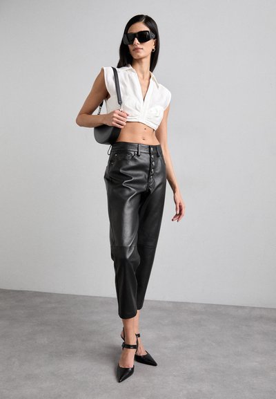 Dondup KOONS BUTTON - Nahkahousut - black