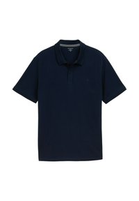 Tamsiai mėlynas polo marškinėlis iš tekstūruoto audinio. Su standartiniu apykakle, trijų mygtukų kišene ir maža logo ant krūtinės. Trumpomis rankovėmis.