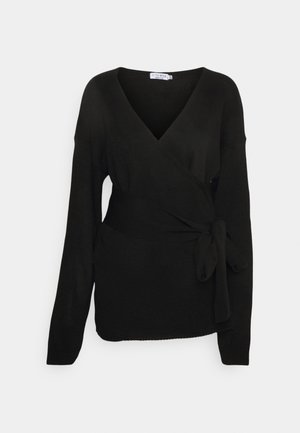 JOSSA WRAP DETAIL BELTED - Cardigan - black