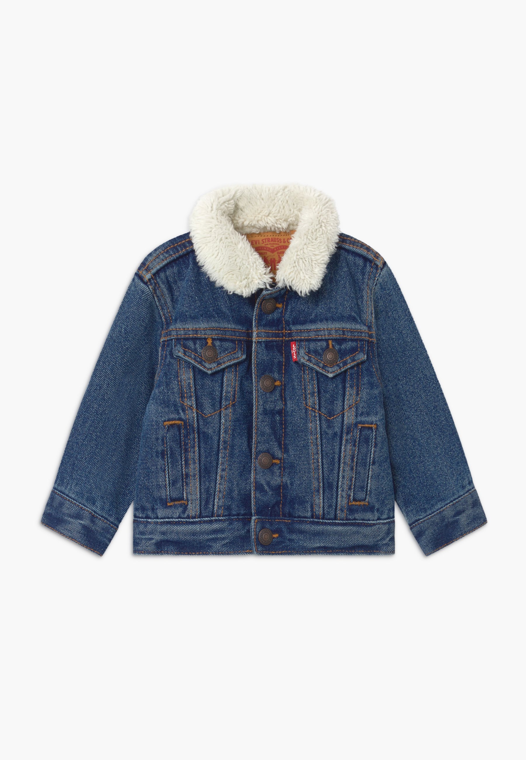 Levi S Sherpa Trucker Unisex Veste D Hiver Blue Denim Denim Bleu Zalando Fr