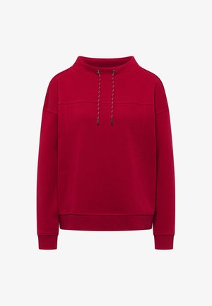 Rød sweatshirt med høj krave, snoretræk og ribbede manchetter. Har en ensfarvet og afslappet pasform.