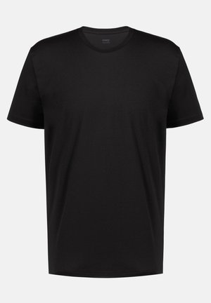 Sort crew neck t-shirt lavet af bomuld. Korte ærmer, afslappet pasform, glat tekstur, ingen synlige mønstre eller udsmykninger.
