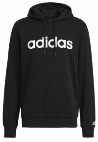 Felpa nera con cappuccio realizzata in tessuto spazzolato, dotata di un grande logo "adidas" bianco, tasca a marsupio e polsini e orlo a coste.