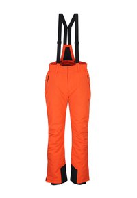 Klarr�öda skidbyxor med justerbara svarta hängslen, sidofickor med dragkedja och svarta detaljer vid fållarna för hållbarhet och stil.