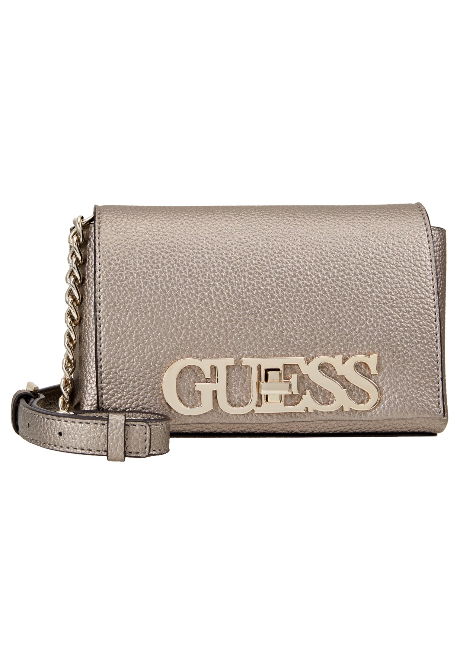 Guess UPTOWN CHIC MINI XBODY FLAP Skulderveske pewter Guess UPTOWN CHIC MINI XBODY FLAP Skulderveske gold
