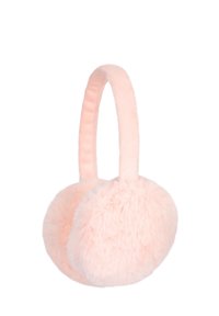 Rosa faux fur öronmuffar med en mjuk huvudband; runda, fluffiga öronöverdrag som ger värme och komfort. Slät textur och enkel design.