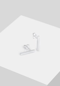 Boucles d'oreilles rectangulaires en argent avec une finition polie, présentant des lignes droites et un design simple. Petites fermetures papillon.