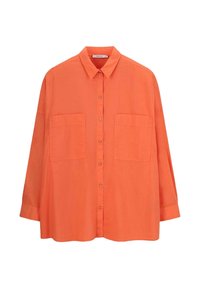 Chemise à manches longues orange avec une fermeture à boutons sur le devant, deux poches poitrine et une coupe décontractée. Fabriquée dans un tissu léger au toucher lisse.
