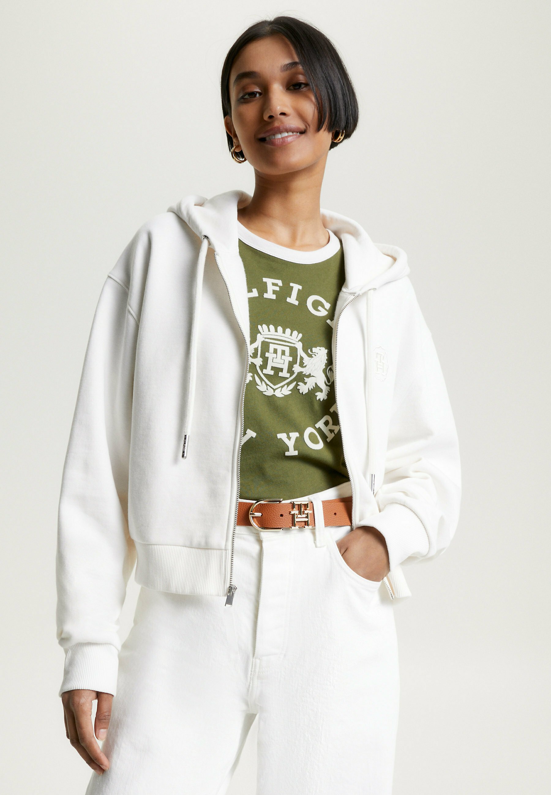 Tommy Hilfiger Zip-up sweatshirt - ancient white/white - Zalando.de