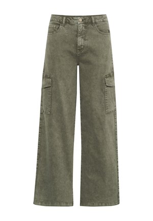 Cream Flared Jeans - heavy washed green