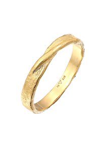 Gold ring with a textured, wavy design. The band is smooth inside and features a matte finish with subtle shine along the edges.