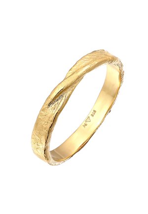 Gold ring with a textured, wavy design. The band is smooth inside and features a matte finish with subtle shine along the edges.