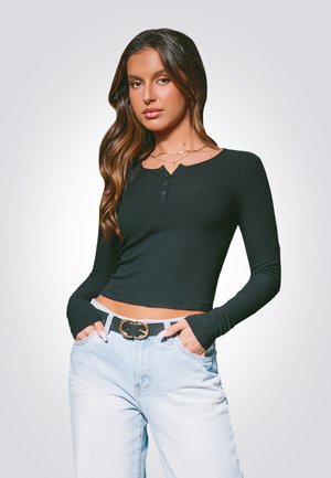Cupshe HENLEY - Long sleeved top - schwarz