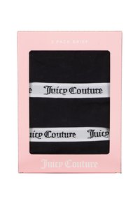 Culotte in cotone nero in confezione da 3, con un elastico bianco in vita con il marchio "Juicy Couture". Imballate in una scatola rettangolare rosa.
