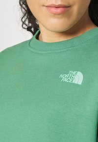 Zelená mikina vyrobená z měkké tkaniny s žebrovaným výstřihem. Na levé straně hrudi se nachází světlezelené logo "The North Face".