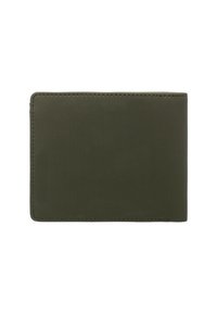 Cartera de piel verde, forma rectangular, textura suave, con bordes cosidos y sin hardware o detalles visibles.