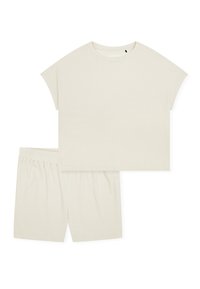 Kurzärmliges Oberteil in Cremefarbe mit kastiger Passform und dazu passenden Shorts mit elastischem Bund aus leichtem, strukturiertem Stoff.