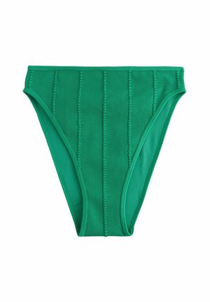 Grøn bikini bund lavet af ribbet stof med lodrette syninger. Har et høj-skåret design og elastisk talje for god pasform.