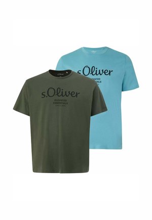 RUNDHALS KURZARM MODERN LOGO 2ER PACK - T-Shirt print - türkis/olive