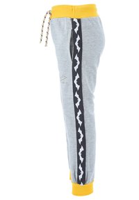 Graue Jogginghosen mit gelbem Bund und Bündchen, die einen Bat-Graphic-Streifen entlang der Seite sowie zwei seitliche Taschen haben.