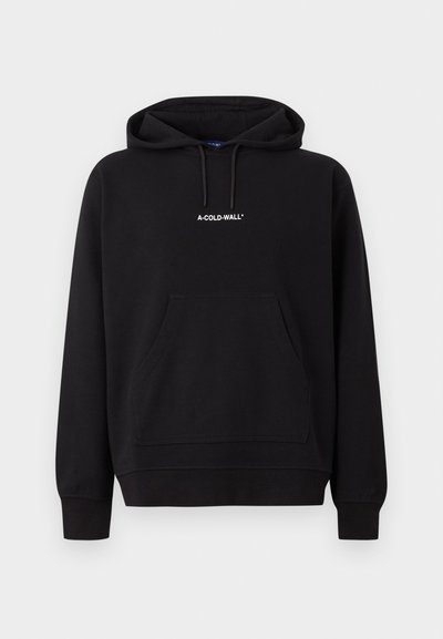 Μαύρο φούτερ με κουκούλα, εμπρόσθια τσέπη και λευκό λογότυπο "A-COLD-WALL*" στο κέντρο του στήθους.