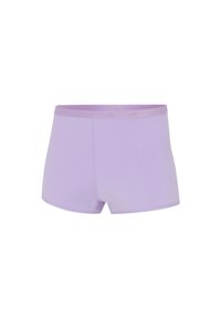 Light purple women's boyshort underwear with a smooth waistband featuring subtle Adidas logos on a white background.