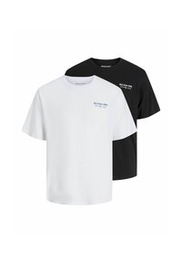 Dos camisetas de Jack & Jones, una blanca y una negra, ambas con el texto "J&J desde 1990 Society club" en el lado izquierdo del pecho.