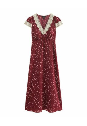 New Look, RED SPOT PRINT LACE TRIM MIDI TEA DRESS - Vestido camisero - red pattern