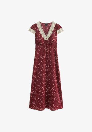 New Look, RED SPOT PRINT LACE TRIM MIDI TEA DRESS - Abito a camicia - red pattern