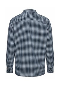 Geruite overhemd met lange mouwen in navy en lichtblauw, voorzien van een klassieke kraag, knoopmanchetten en een ronde zoom. Glad katoen met een zachte textuur.