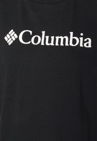 T-shirt in cotone nero con scritta bianca "Columbia" e design logo a diamante. Texture liscia e stile girocollo.