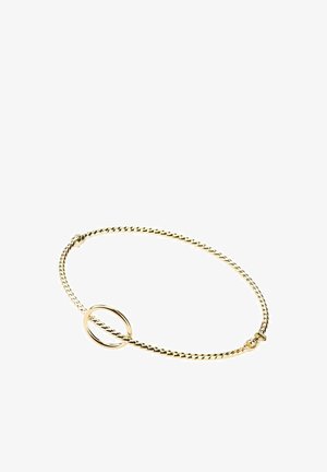 Kuldtooniga käevõru, millel on keeratud ketidisain ringikujulise aktsendiga. Sile tekstuur ja läikiv viimistlus, turvaline lukustus.